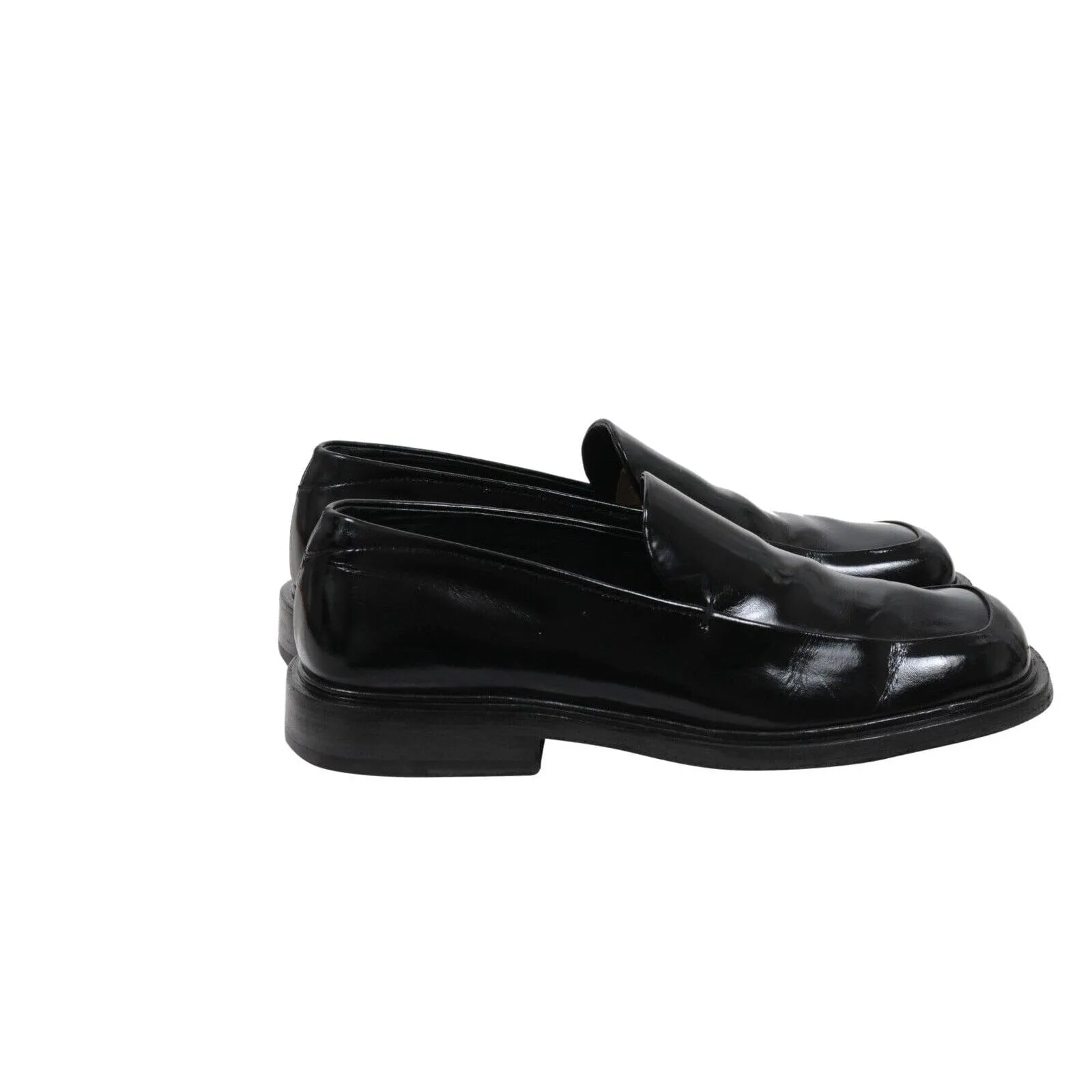 Black Leather Square Toe Vtg Penny Loafers