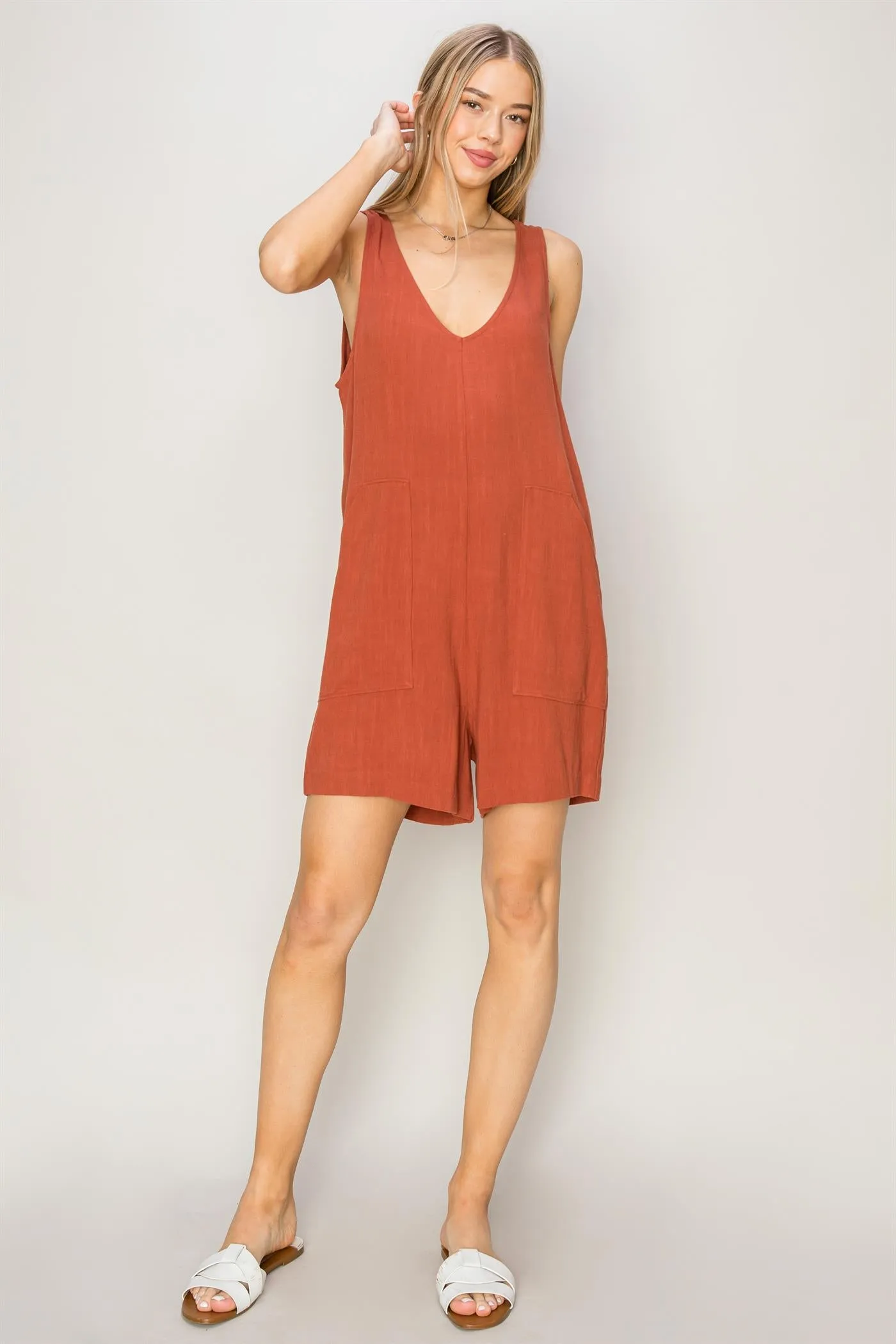DZ24A891-Linen Sleeveless Romper