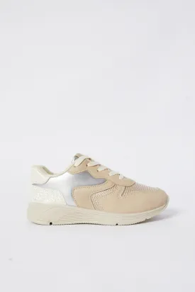Girl Beige Lace Up Slim Runner