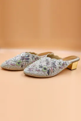 Gold Thread Embroidered Mules