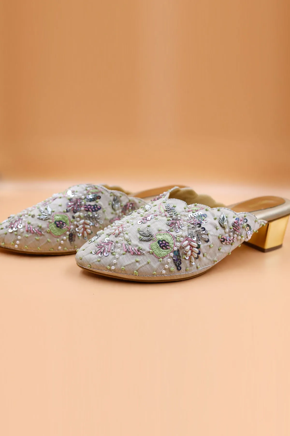 Gold Thread Embroidered Mules
