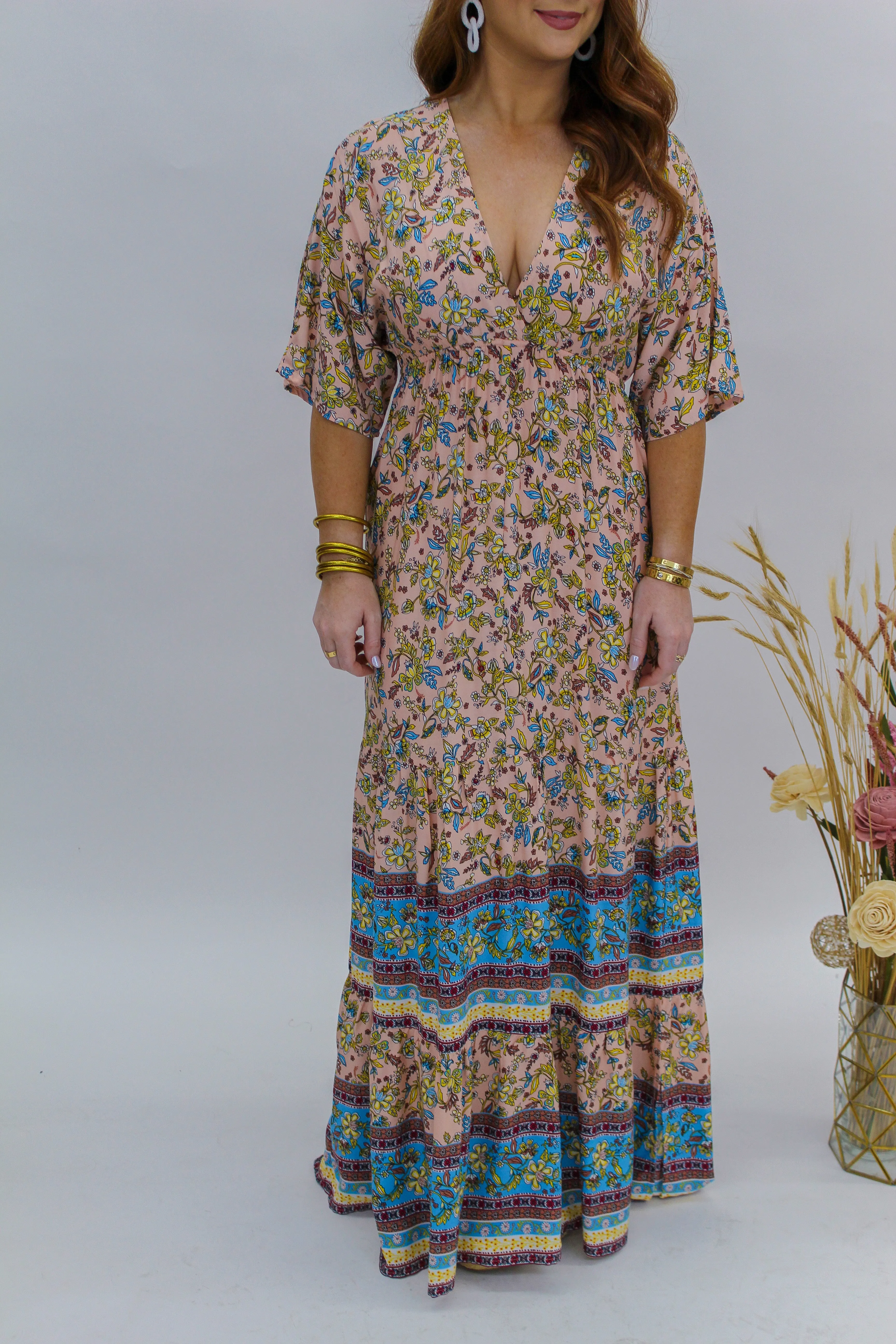 Take Me Away Floral Maxi Dress- Peach