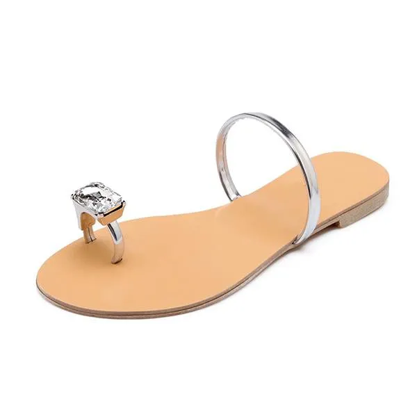 Women's Fashionable Toe Ring Rhinestone Slippers 79303217S
