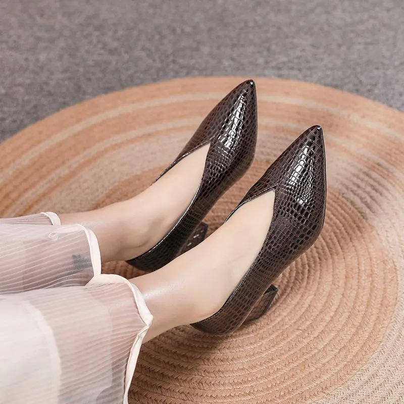 Women's Retro Shallow Mouth Pointed Toe Block Heels 88605076S