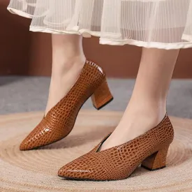 Women's Retro Shallow Mouth Pointed Toe Block Heels 88605076S