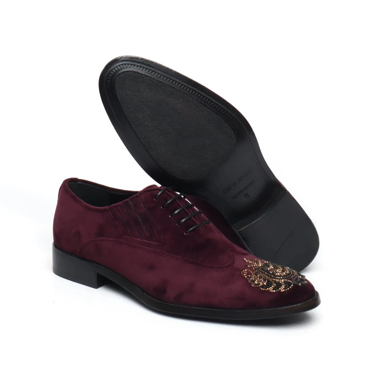 Zardosi Wingtip Purple Velvet Formal Shoes by Brune & Bareskin